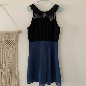 Elegant Black and Blue Midi Dress